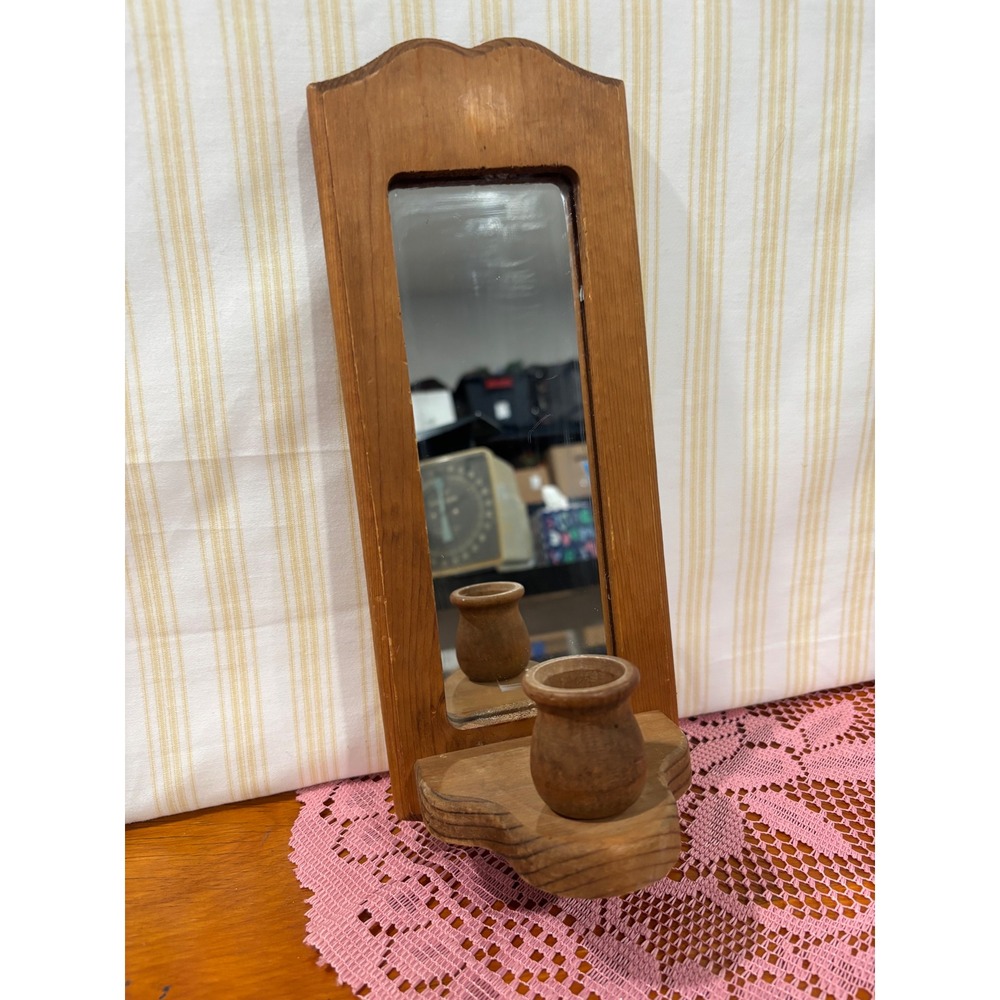 Vintage Wood Wall Sconce Mirror Candle Holder Rustic Farmhouse Decor 11 inch